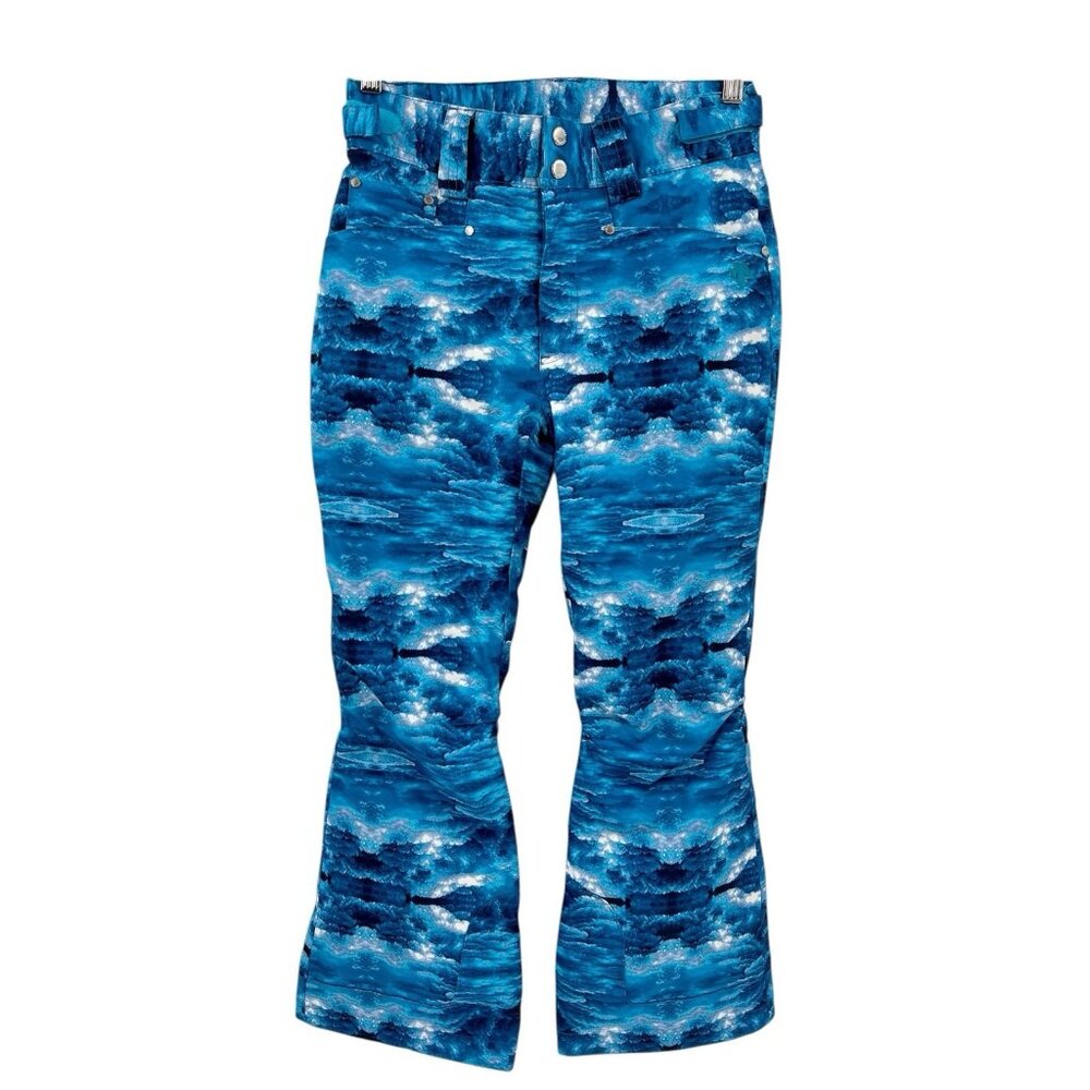 DESCENTE Junior Girls Blue Feathered Pattern Ski Board Pants US 12